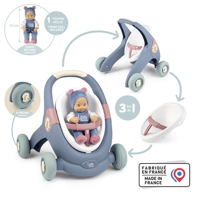 Детская коляска-ходунки 3в1 с куклой Little Smoby 140308 от 1 года