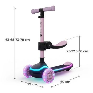 Складной самокат 2 в 1&nbsp;Kinderkraft Raket Up Pink KRRAUP00PNK0000 RGB LED&nbsp;дека и колеса