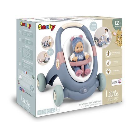Детская коляска-ходунки 3в1 с куклой Little Smoby 140308 от 1 года