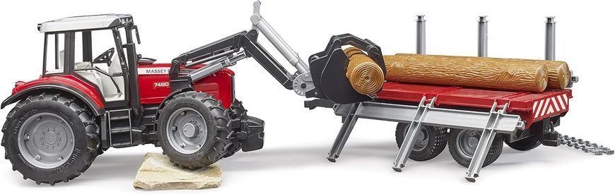 Трактор с прицепом для перевозки леса (1:16) Massey Ferguson Bruder 02046