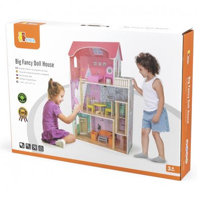 Большой деревянный кукольный домик Viga Toys 44570