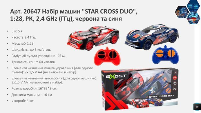 Уценка Набор машинок на радиоуправлении Exost Star Cross Duo (1:28, 2.4 GHz) Silverlit 20647 красная и синяя