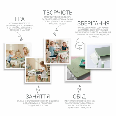 Детский многофункциональный столик 3 в 1 и стул POPPET PP-010GN мультивуд грин