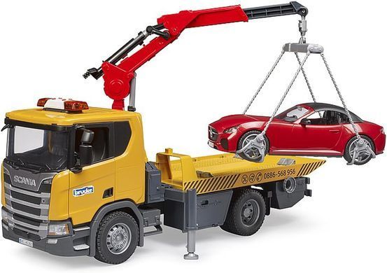 Эвакуатор Scania Super 560R (1:16) с краном-манипулятором и автомобилем Roadster Bruder 03552
