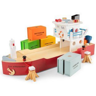 Дерев'яний ігровий набір Контейнерне судно з 4 контейнерами New Classic Toys 10900