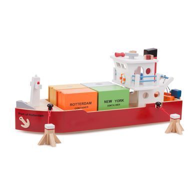 Дерев'яний ігровий набір Контейнерне судно з 4 контейнерами New Classic Toys 10900