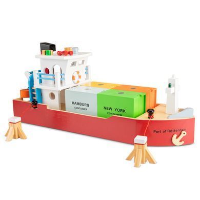 Дерев'яний ігровий набір Контейнерне судно з 4 контейнерами New Classic Toys 10900