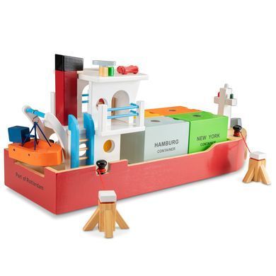 Дерев'яний ігровий набір Контейнерне судно з 4 контейнерами New Classic Toys 10900