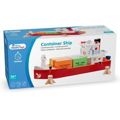Дерев'яний ігровий набір Контейнерне судно з 4 контейнерами New Classic Toys 10900