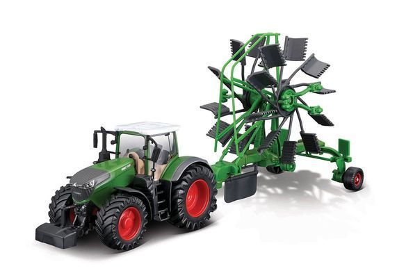 Модель-трактор Fendt 1050 Vario з роторними валковими граблями Bburago 18-31665
