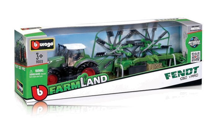 Модель-трактор Fendt 1050 Vario з роторними валковими граблями Bburago 18-31665