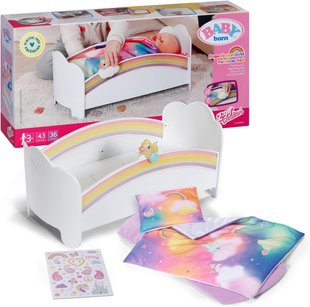 Кроватка для куклы постельным бельем BABY born Zapf Creation 835999 Rainbow Bed свет, звук