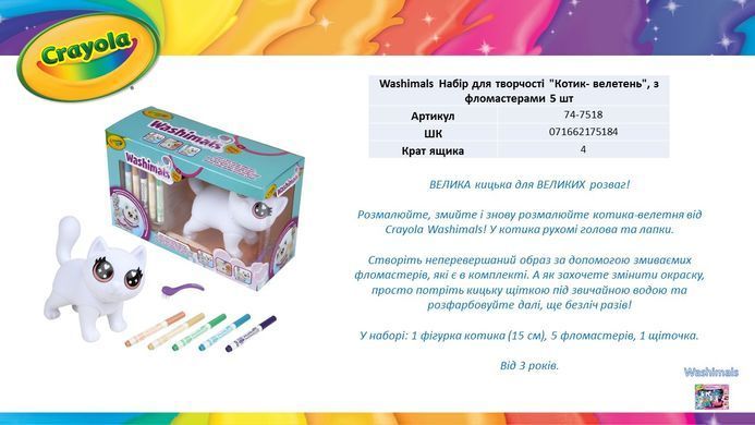 Уценка Набор для творчества Котик-великан Дженни Washimals Jumbo Pets Mega Jenny Crayola 74-7518