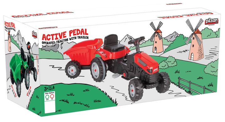 Дитячий педальний трактор з причепом Active pedal tractor Pilsan 073168 червоний