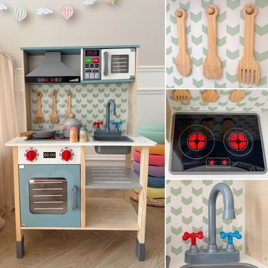 Деревянная игровая кухня со встроенной техникой Tooky Toy Wooden Kitchen Set TH870 звуковые и световые эффекты