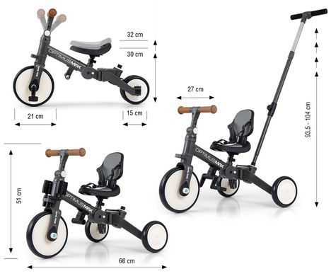 Складаний триколісний велосипед 5в1 Optimus Max Dark Grey Milly Mally MMOMX01DG