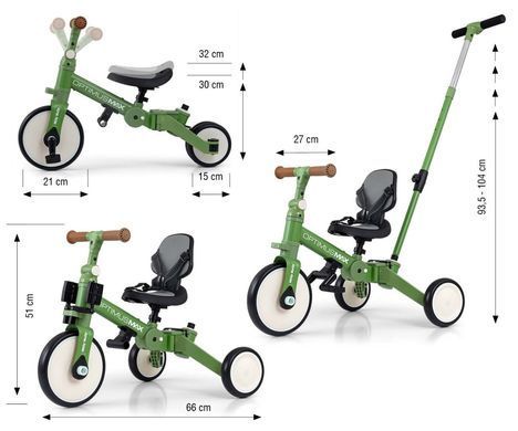 Складной трехколесный велосипед 5в1 Optimus Max Green Milly Mally MMOMX01GR