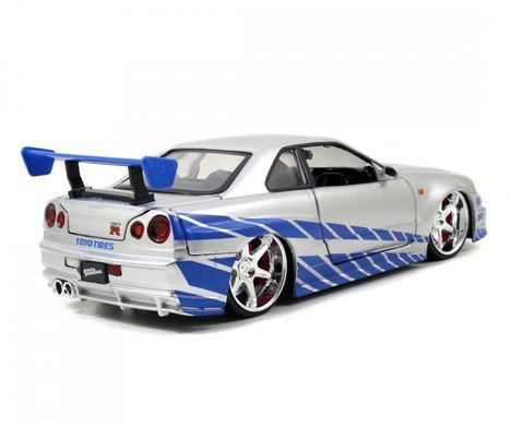 Металлическая машинка 1/24 Fast and Furious 2002 Brian's Nissan Skyline GT-R (BNR34) Jada Toys 9397158314R00