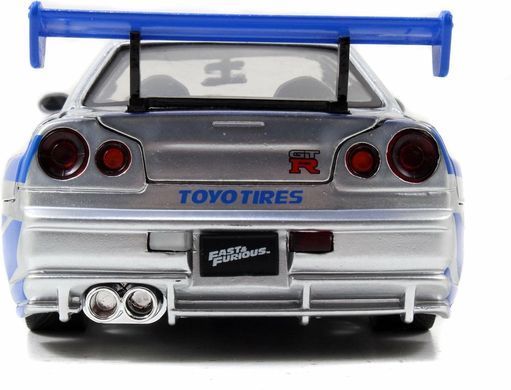 Металлическая машинка 1/24 Fast and Furious 2002 Brian's Nissan Skyline GT-R (BNR34) Jada Toys 9397158314R00