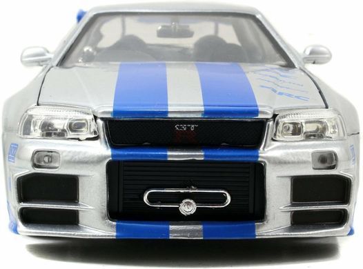 Металлическая машинка 1/24 Fast and Furious 2002 Brian's Nissan Skyline GT-R (BNR34) Jada Toys 9397158314R00