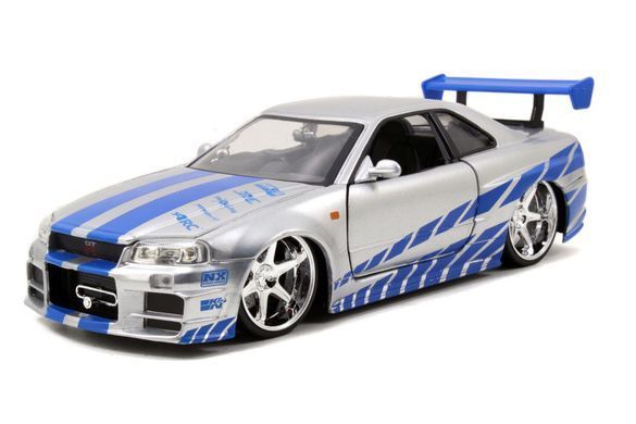Металлическая машинка 1/24 Fast and Furious 2002 Brian's Nissan Skyline GT-R (BNR34) Jada Toys 9397158314R00
