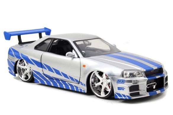 Металлическая машинка 1/24 Fast and Furious 2002 Brian's Nissan Skyline GT-R (BNR34) Jada Toys 9397158314R00