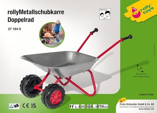 Двухколесная детская металлическая тачка rolly Metallschubkarre Doppelrad Rolly Toys 271849