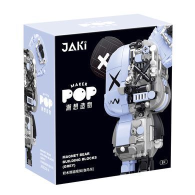 Конструктор JAKI Maker POP Magnet Bear серія Кіберпанк ведмедики Магнітний вайб JK6250-4 сірий