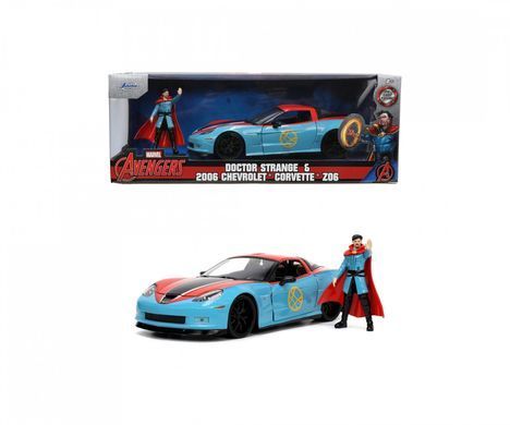 Металева машинка 1:24 Marvel 2006 Chevrolet Corvette Z06 з фігуркою Доктора Стренджа Jada 253225024
