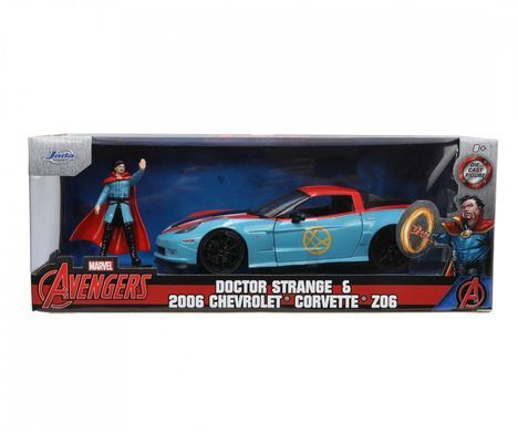 Металева машинка 1:24 Marvel 2006 Chevrolet Corvette Z06 з фігуркою Доктора Стренджа Jada 253225024