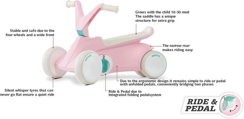 Четырехколесный велокарт для детей 2в1 Berg GO2 Pink Pedal Gokart 24.50.01.00 розовый