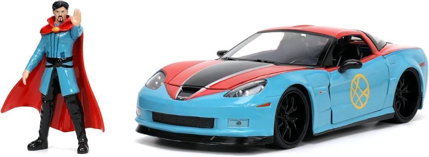 Металева машинка 1:24 Marvel 2006 Chevrolet Corvette Z06 з фігуркою Доктора Стренджа Jada 253225024