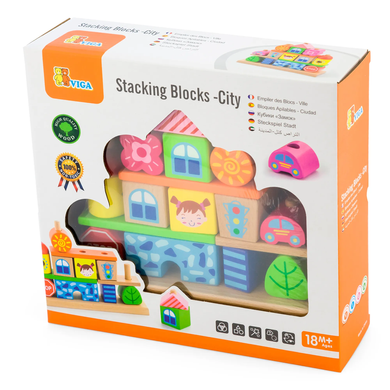 Дерев'яна пірамідка Містечко Stacking Blocks City Viga Toys 50043