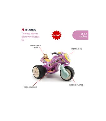 Дитячий триколісний електромотоцикл 6V Disney Princess Injusa 7298 від 3 років