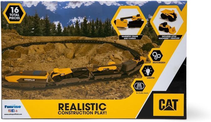 Залізниця CAT Будівельний експрес з міні-технікою Little Machines Power Tracks Train Set Funrise 82949 зі світлом