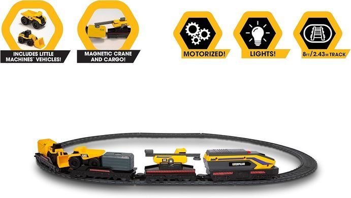 Залізниця CAT Будівельний експрес з міні-технікою Little Machines Power Tracks Train Set Funrise 82949 зі світлом