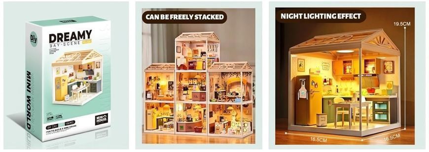 Конструктор-румбокс Кухня Dreamy Bay Scene Mini House 8005 с LED-подсветкой