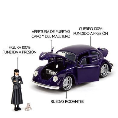 Металева машина 1972 Volkswagen Beetle 1/24 з фігурками Венздей Аддамс і Річ Jada Toys 253255076