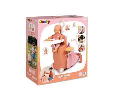 Розкладна валіза з аксесуарами для догляду за лялькою 3в1 Baby Nurse Smoby 7600220392 теракотова пудра