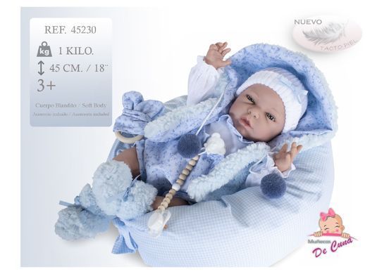 Вініловий пупс у блакитному комбінезоні (45 см) Munecas De Cuna B45230