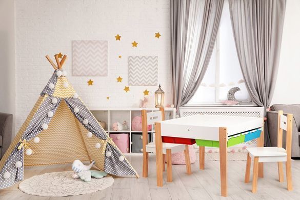 Дитячій комплект меблів з сосни стіл с двома стільцями Ecotoys XKF002