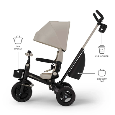 Дитячий триколісний велосипед Kinderkraft Aveo 2 Plus Beige KRAVEO02BEG0000 з повортним сидінням