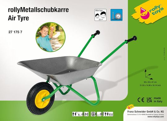 Сіра дитяча металева тачка (до 25 кг) Rolly Toys 271757 гумове колесо