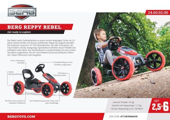 Дитячий велокарт зі звуковим блоком BERG Reppy Rebel Pedal Go Kart 24.60.02.00 від 2,5 до 6 років