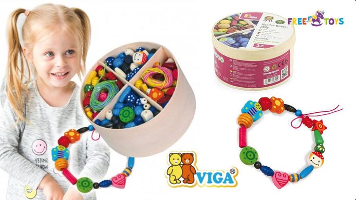 Набір намистинок для створення прикрас Wooden Beads Viga Toys 56002