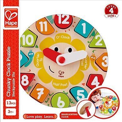 Дерев'яний пазл-сортер Годинник Chunky Clock Puzzle Hape E1622