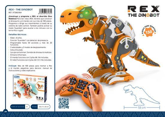 Уценка Роботизированная игрушка-конструктор STEM Дино Рекс Xtrem Bots Rex the Dinobot BlueRocket XT3803086